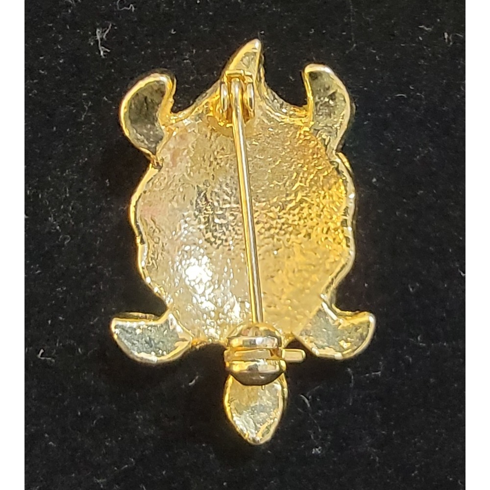 Vintage Gold Tone Blue Green Cloisonne Enamel Sea Turtle Brooch Animal Jewelry - Picture 2 of 2